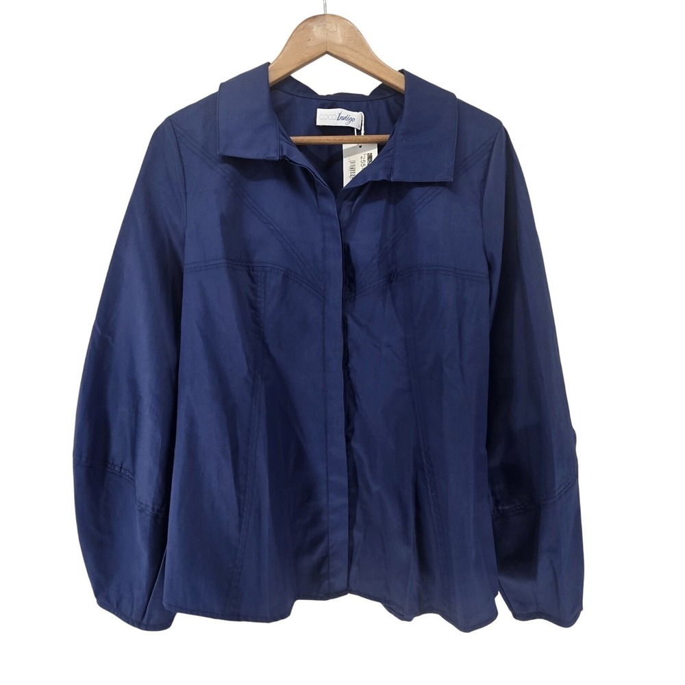 Coco Indigo Calypso Cotton Shirt Women Large Cerulean Blue Western Yoke Long Slv